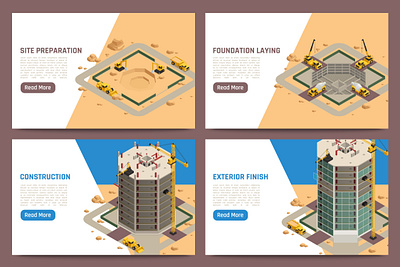 Skyscraper construction banners set building city construction estate illustration isometric skyscraper vector