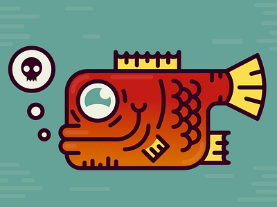 The red fish affinity art blue character contrast design digital drawing flat geometric illustration line logo red thick ui vector