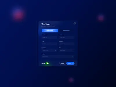 Modal window for CRM blue blur crm dark design glass glassmorphism glow hipool minimal modal modal window ui ux web