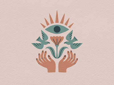 Solace In Symmetry birds color palette eye flower hand drawn hands illustration illustrator print design symmetry texture