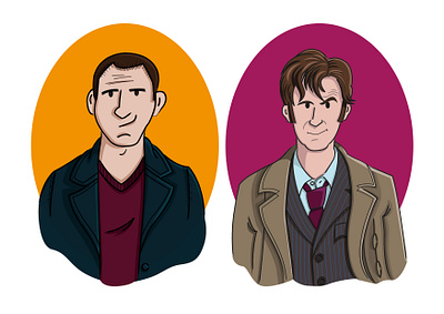 Doctors number 9 and 10 art character design christopher eccleston david tennant design digital art doctor who illustration illustrator sci fi sketches vector