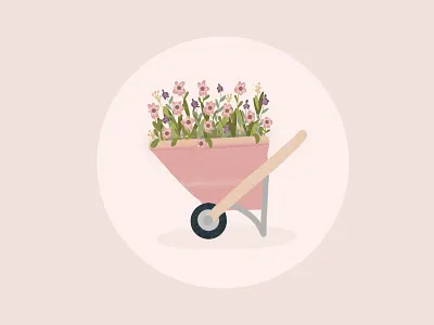 Wheelbarrow Blooms design flat illustration line shape vector