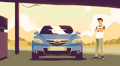 Mazda 3 3d art artwork black blue car design gas green illustration illustrator man motion graphics sky station style traffic tree vector