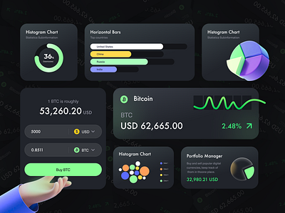 Digital asset trading platform — Components account agency artworking bitcoin branding component course dark mode dashboad design digitalart ethereum finance illustration product design shadow tradition uiux vector wallet