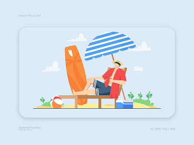 Man Relaxing on the Beach beach character flat holiday illustration man ocean sea summer vector
