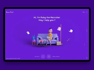 Recruit First Homepage 3d agency animation creative fullscreen interactive landing motion graphics wordpress