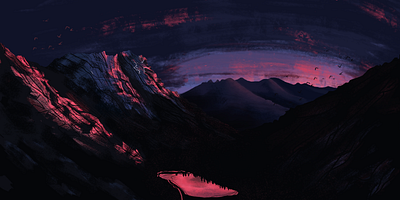 Red lit Mountain sunset digital digital painting illustration landscape mountains photoshop sunset