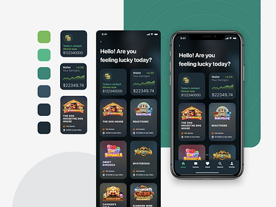 Slot Games Lobby UI - Are you feeling lucky today? app casino dailyui dark design esports gaming green lobby mobile app slot games ui ui design user interface ux design