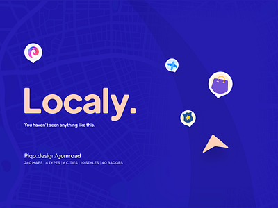 Localy — Map kit × 6 Cities in 10 Styles app branding clean colors design designkit gumoad illustration kit localy minimal mobile navigation piqo present ui uikit