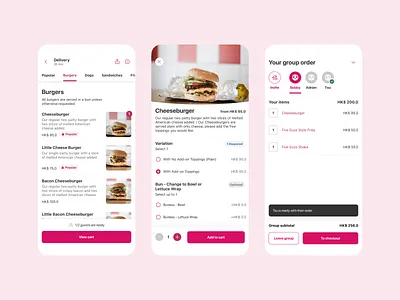Food delivery group order app burger cheems clean delivery flat food group interface order takeaway ui ux