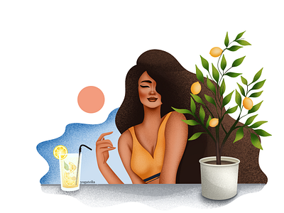 The Refreshing Breeze of Summer digital elegant girl hair healthy illustration illustrator lemonade lemons plants skincare summer sunny ui