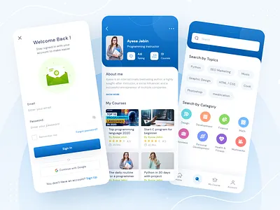 Digital Academy - Online Learning App app clean clean ui e learning education ios learning app learning platform login minimal online course profile search sign in student ux