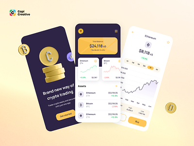 Cryptocurrency Wallet - Financial Mobile App app capi coin creative crypto design e wallet graphic design home illustration mobile transation ui ui kit