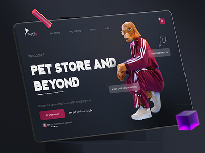 Petilo - Landing Page 3d adobexd dark design dribbble ecommerce figma header landing landing page mobile pet theme ui ui design ui ux web web design