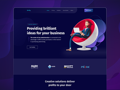 Digital Agency Landing Page ( Dark Mode ) - Header agency branding clean design digital homepage illustration interface landing landing page design landingpage minimal typography uiux web web design website website design websitedesign