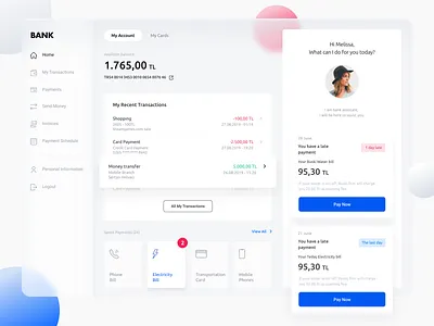 Finance Management: Payment Transactions assistant bank banking bills digital banking finance money transfer payment transactions transfer ui web