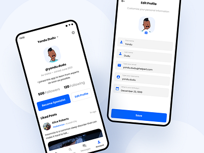 Hepert - Account account android app blue clean design edit profile form mobile modern professional profile social media ui ux