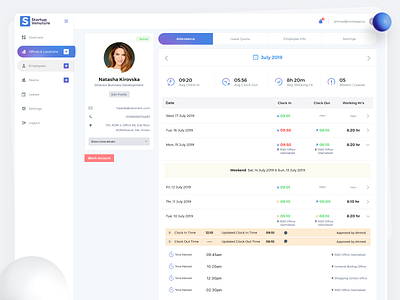 Attendance Reporting Profile analytics attendance dashboard employe leaves office reporting ui uiuxahmed ux web