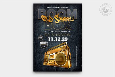 Boombox Flyer Template V2 black black and gold boombox breakdance classy design event flyer gold golden hip hop hiphop music nineties poster psd template underground urban