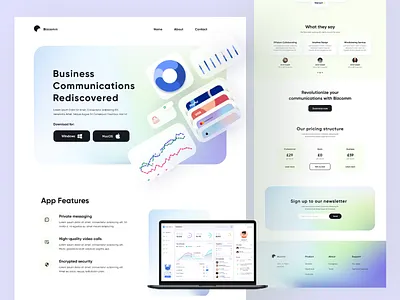 Bizcomm Website colors cool dashboard design flat gradient graphic design minimal ui ui design uiux web web app website