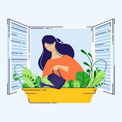 Girl with watering can art design flat illustration people person ui vector woman