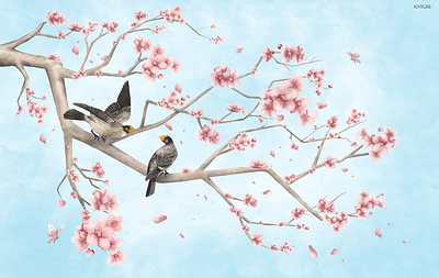 Loving in the Sakura Tree adobe photoshop art design drawing illustration landscape art love mural sakura flower