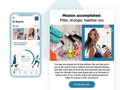 Graphic design, email design, illustrations for Tictrac app design app illustration email campaign email design health health app visual design wellness