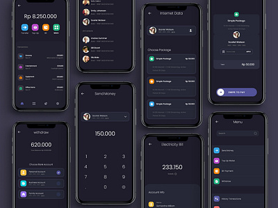 My 1st UI Design Project - Digital Wallet App - Dark Mode app design ui ux