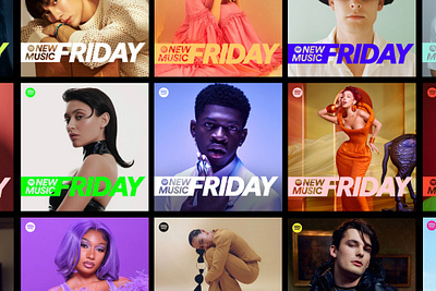 New Music Friday playlist covers artists branding colorful design logo music spotify system typography wordmark