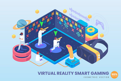 Isometric Virtual Reality Smart Gaming Concept 3d 3d animation 3d art 3d character 3d illustration agency app business concept conceptual flat illustration landing landing page page process technology vector web website