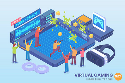 Isometric Virtual Gaming Technology Vector Concept 3d 3d animation 3d art 3d character 3d illustration agency app business concept conceptual flat illustration landing landing page page process technology vector web website