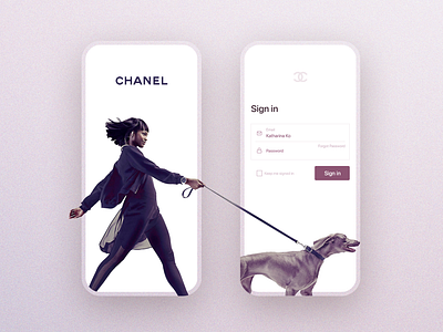 Minimal Mobile App app app screen chanel fashion fashion app login screen mobile mobile app onboarding register sign in ui uidesign uidesigner uiux ux uxdesign uxdesigner uxui woman