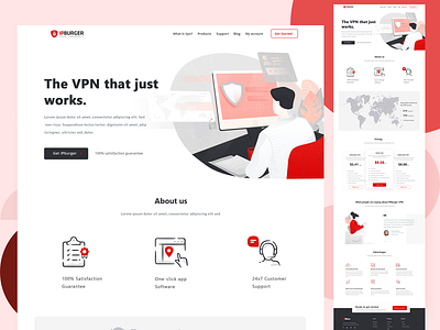 VPN landing page computer connexion design graphic design header illustration isometric landing logo page red ui vector vpn website wifi