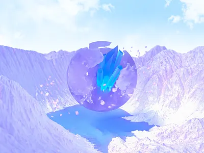 Broken spheres in the mountains blue design illustration ui