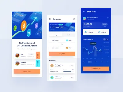 Crypto mobile app design analystic android buy chart clean crypto dashboard icon illustration invest ios mobile modern money nft phone sell trading ui website