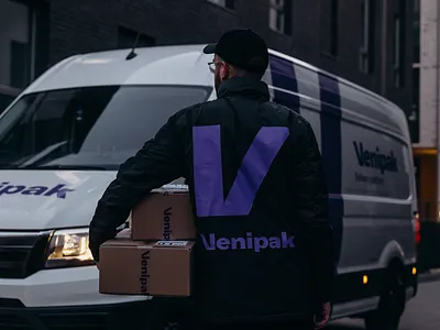Venipak identity andstudio bold branding delivery logo logotype mark