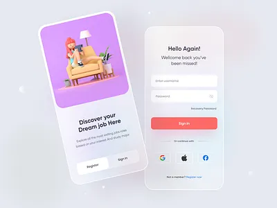 Login / Register - Mobile App 3d app forgot password form ios login minimal mobile onboarding password register sign up signin sing in ui user experience user interface ux