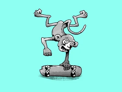 Skate wild. Macaque. animals bw characters illustration monochrome skate skateboard skateboarding wild