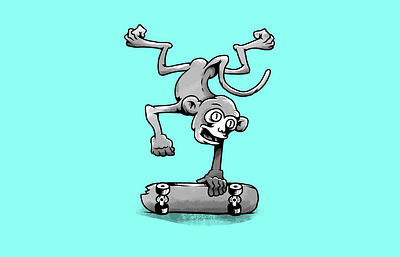 Skate wild. Macaque. animals bw characters illustration monochrome skate skateboard skateboarding wild