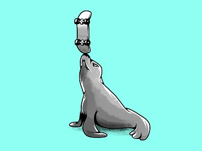 Skate wild. Seal. animals bw characters illustration monochrome seal skate skateboard skateboarding wild