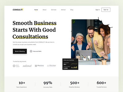 Consulti - Business Consulting Landing Page agency business company consultant corporate design hero hero header landing page modern professional ui web header web ui