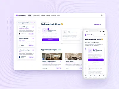 Help workers change career — Homepage vision concept app b2b career coaching dashboard design design system desktop interface job search job seeking next steps product progress prototype roadmap timeline ui ux web
