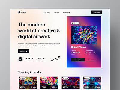 Token - NFT Marketplace Web 🔥🔥 best shot bitcoin creative design dark design dribbble best shot ios android interface landing page design marketplace minimal clean new trend modern design popular popular trending graphics token trending shot