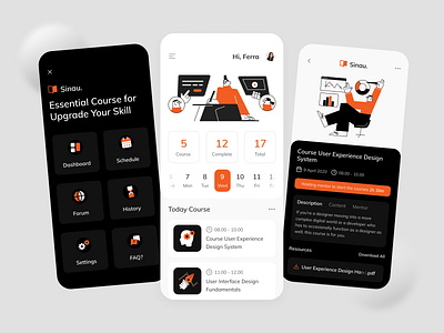 Courses iOS App clean courses dark design fireart fireart studio illustration learn ui ux
