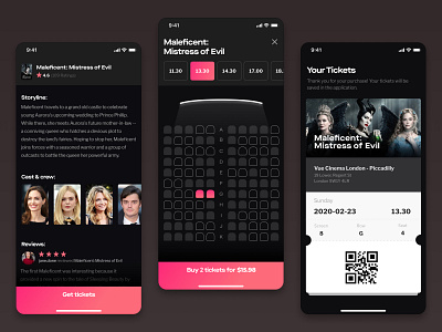 Cinema tickets booking flow app application cinema concept design film flow mobile movie product design ticket tickets ui ux