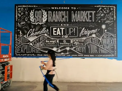Murals for 99 Ranch Market (Chandler, AZ) arizona asian cactus chalk chalkboard dallasartist food freehand grocery hand lettering illustration illustrator lettering market mural script shop typography
