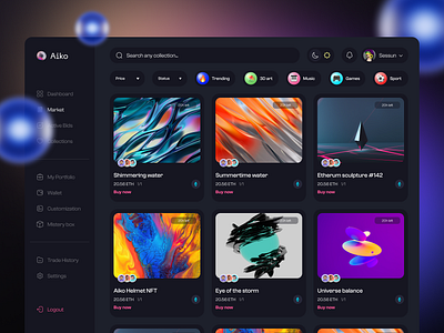 NFT Crypto Marketplace 3d blockchain clean crypto dark mode gradient minimalistic nft nft collections product page tables trade trendy ui ux web web design