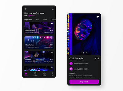 Nightlife App app application concept event events figma night nightclubs nightlife nightout parties party project ux ux design