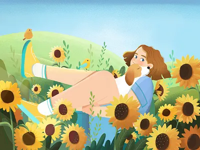 Sunflower Mood 2d animation branding character design dog flower girl illustration nature vector