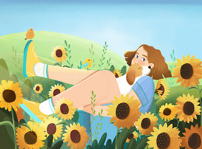 Sunflower Mood 2d animation branding character design dog flower girl illustration nature vector
